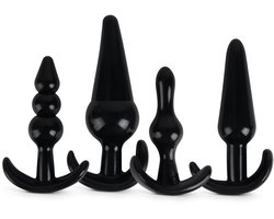 Banoch Buttplug Trainer Set | 4-delige Anaal Plug Set | Beginner Vriendelijk | Zwart Hygiënisch TPR | Oplopende Maten | voor man en vrouw