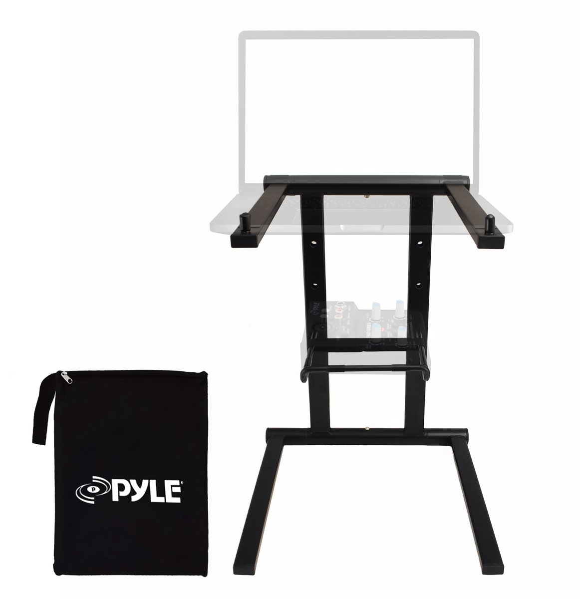 Pyle Laptopstandaard - Opvouwbare Laptop Stand - Draagbare Laptophouder - Secundair Accessoireblad voor iPad, Tablet, DJ-mixer, Gaming - Inclusief Tas