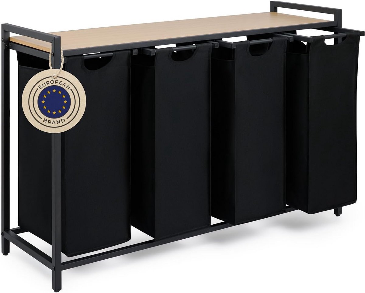 Blumtal Wasmandhouder 4 Compartimenten Bamboe-look - Stalen Frame Zwart