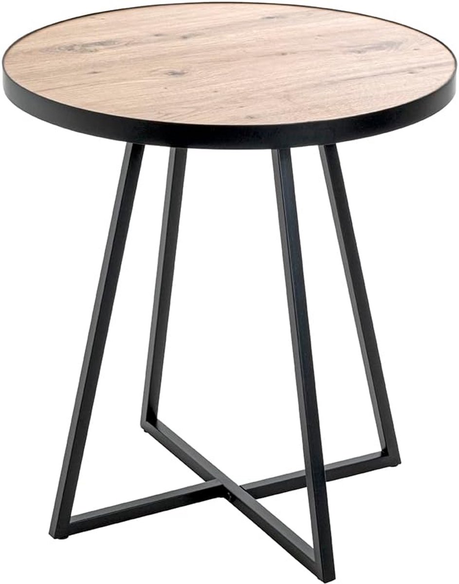 Set van 2 Moderne Bijzettafels - Eikenlook en Zwart Metaal - Rond