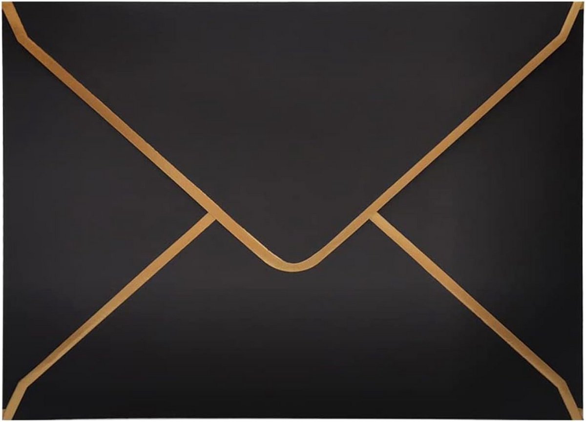 50 Luxe Zwarte A7 Enveloppen 18,5x13,5cm met Gouden Rand voor Uitnodigingen