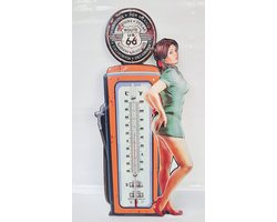 Blikken thermometer HK223 route 66 US groot model voor binnen of buiten route 66 California - Oklahoma - Arizona - New Mexico - hoogte 48 cm - celsius en fahrenheit nostalgic vintage art