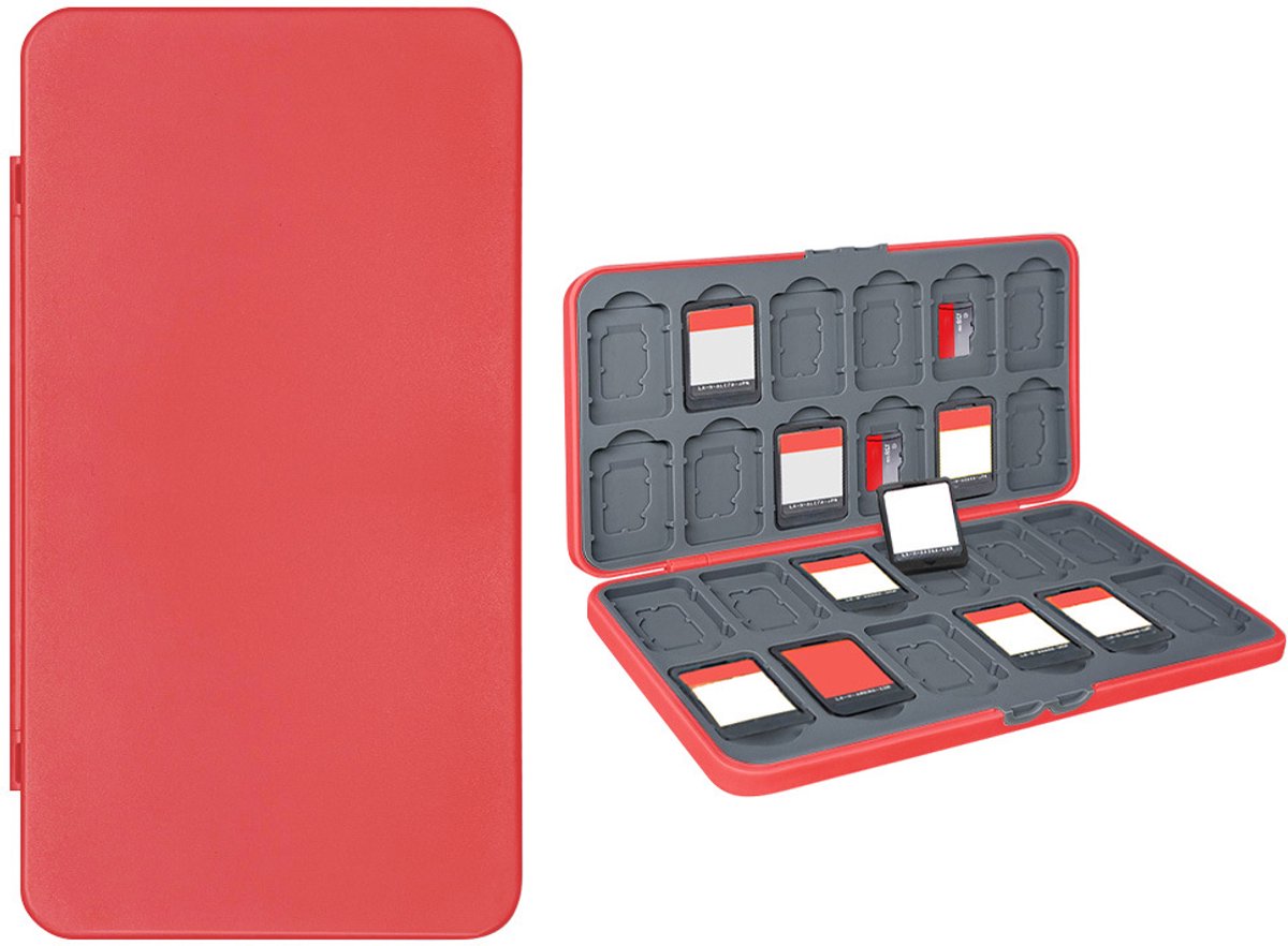 Magnetische opbergdoos met sleuven voor gamekaarten, 24 kaartsleuven, lichtgewicht en draagbaar, geschikt voor diverse draagbare gameconsoles, 16*9*1,5 cm.Rood