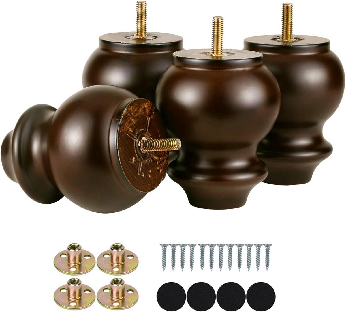 Set van 4 Houten Meubelpoten voor Banken en Kasten (10.5 cm Espresso)