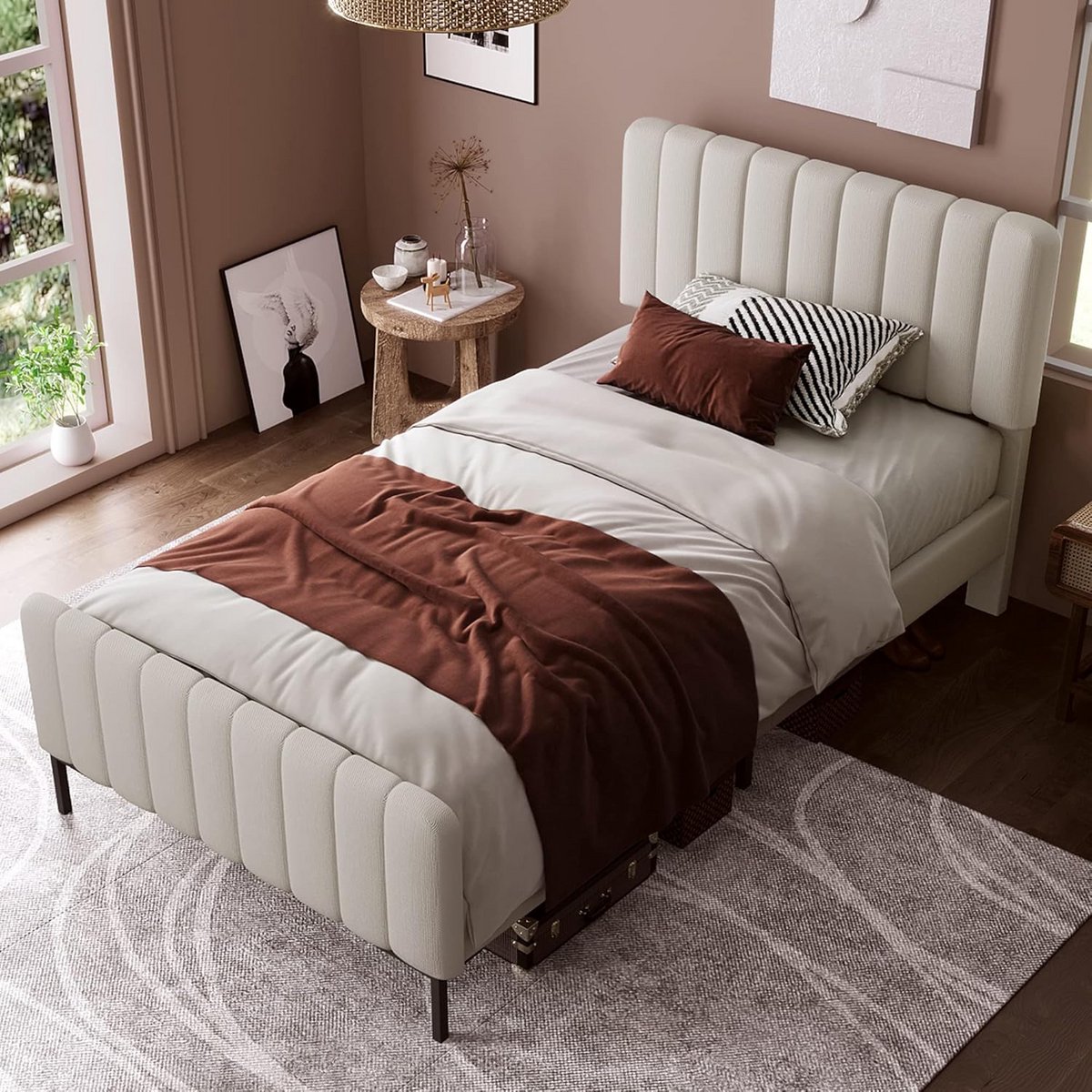 Gestoffeerd Bed 90x200 cm met Lattenbodem en Verstelbaar Hoofdeinde - Modern Eenpersoonsbed