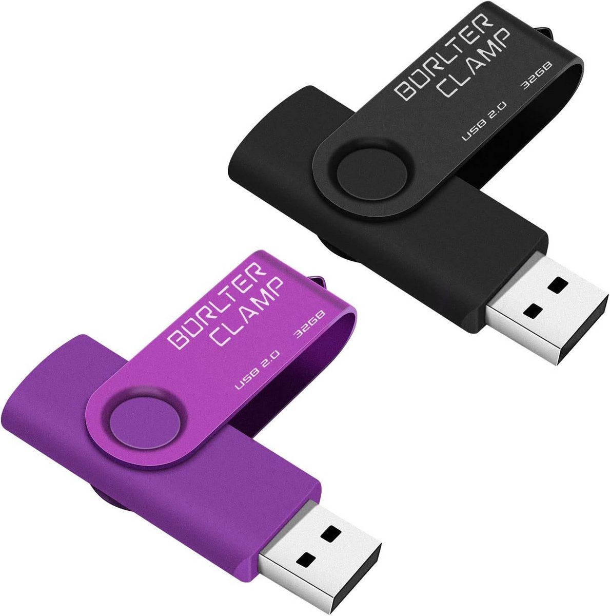 Set van 2 USB Sticks 32GB, USB 2.0 Geheugenstick Set, Zwart en Paars, Draaibaar