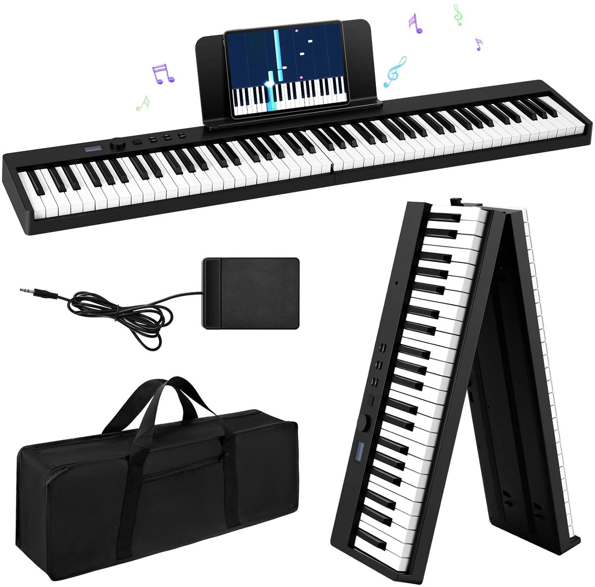 LabelOne Keyboard - Keyboard Piano - Piano - opvouwbaar - 88 toetsen - elektronisch - bluetooth - incl. draagtas en standaard