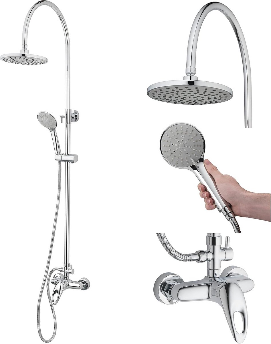 Buitendouchekit met Regenkan en 5-Functie Handdouche, Chroom