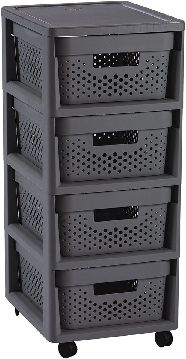 Curver Infinity Dots Ladesysteem - 4 lades van 11L - met wieltjes - 36x30×66 cm - Antraciet