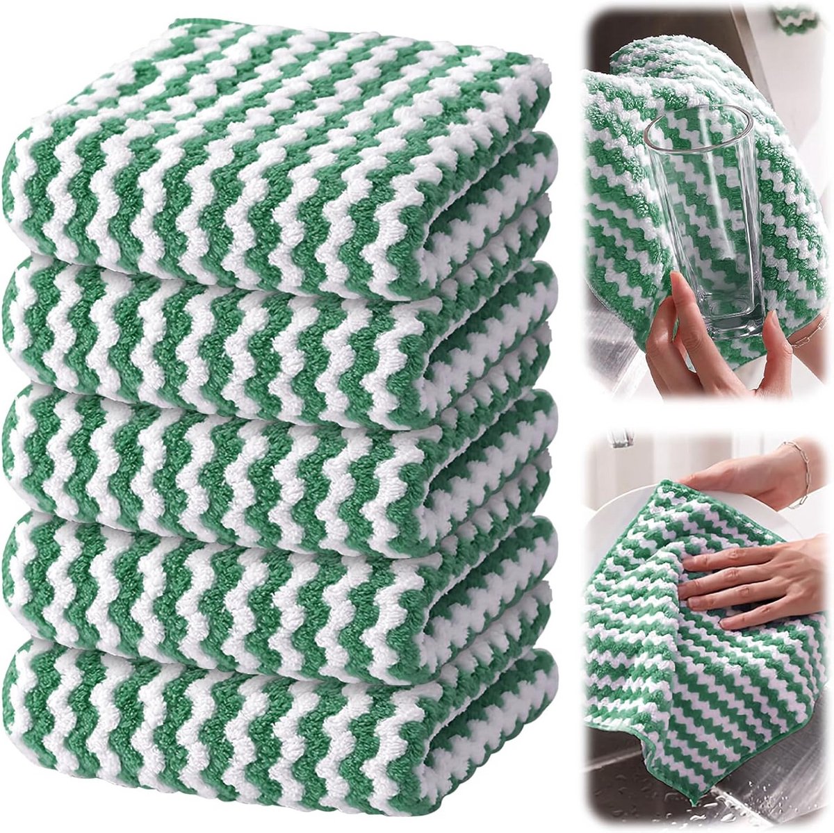 5-Pack Absorberende Microvezel Vaatdoeken - Keuken & Schoonmaak - Groen (30x30 cm)