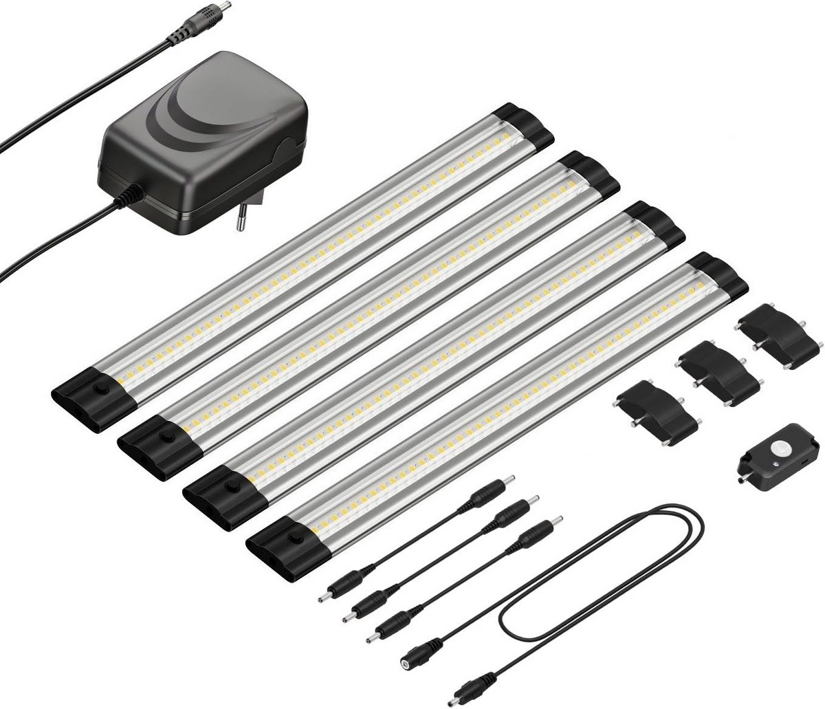 Set van 4 LED Onderkastlampen 30cm met Bewegingsmelder - Warm Wit Licht