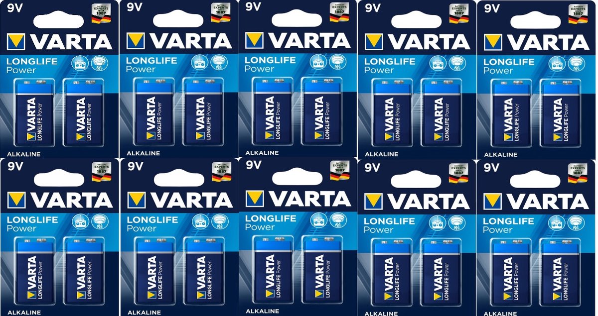 Varta Longlife Power 9 Volt Block - 6LR61 - 20 Stuks