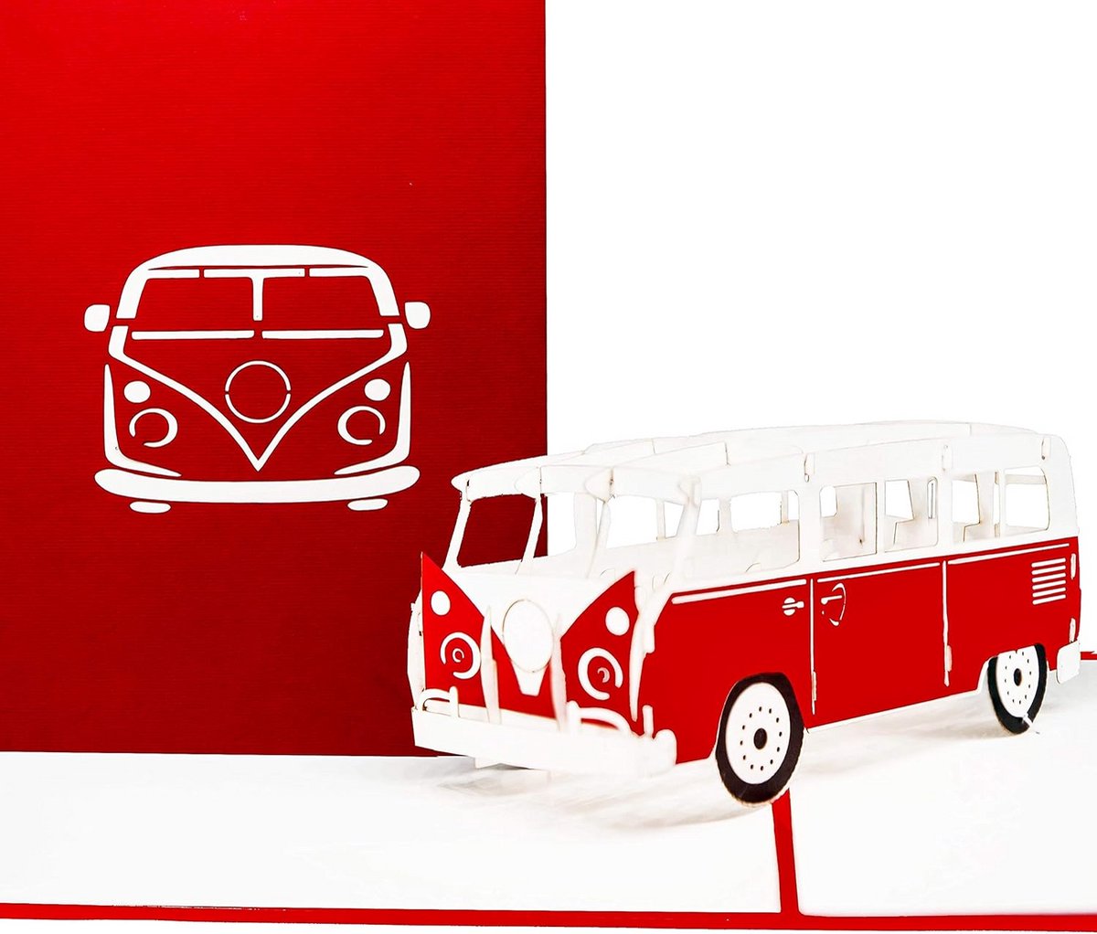 Pop-up 3D Kaart Minibus Rood - Verjaardag, Rijbewijs en Felicitatie