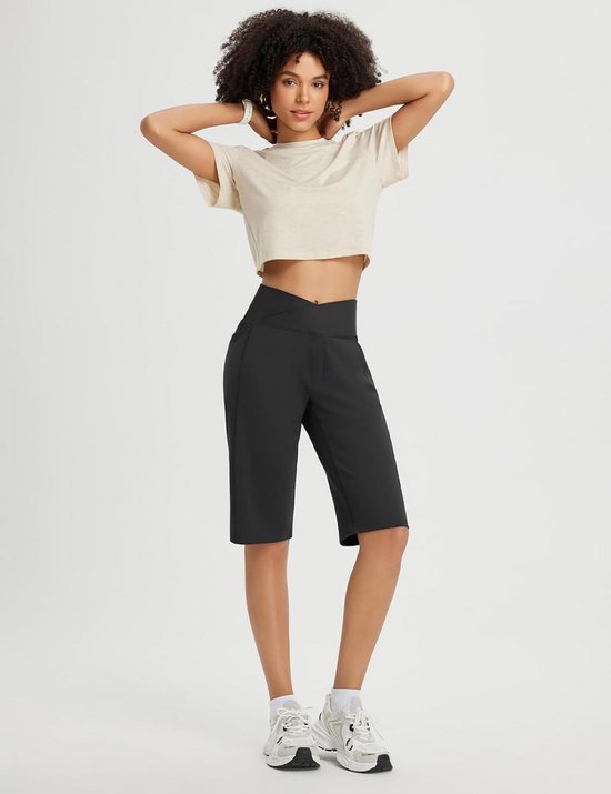 Dames Bermuda Short voor Hardlopen, Yoga en Gym - Lengte tot de Knie met Hoge Taille en Zakken — afbeelding 3
