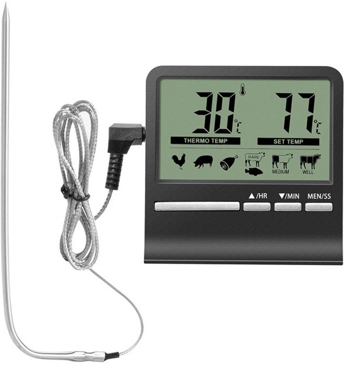 Digitale Oventhermometer met Timer en Roestvrijstalen Voelslang