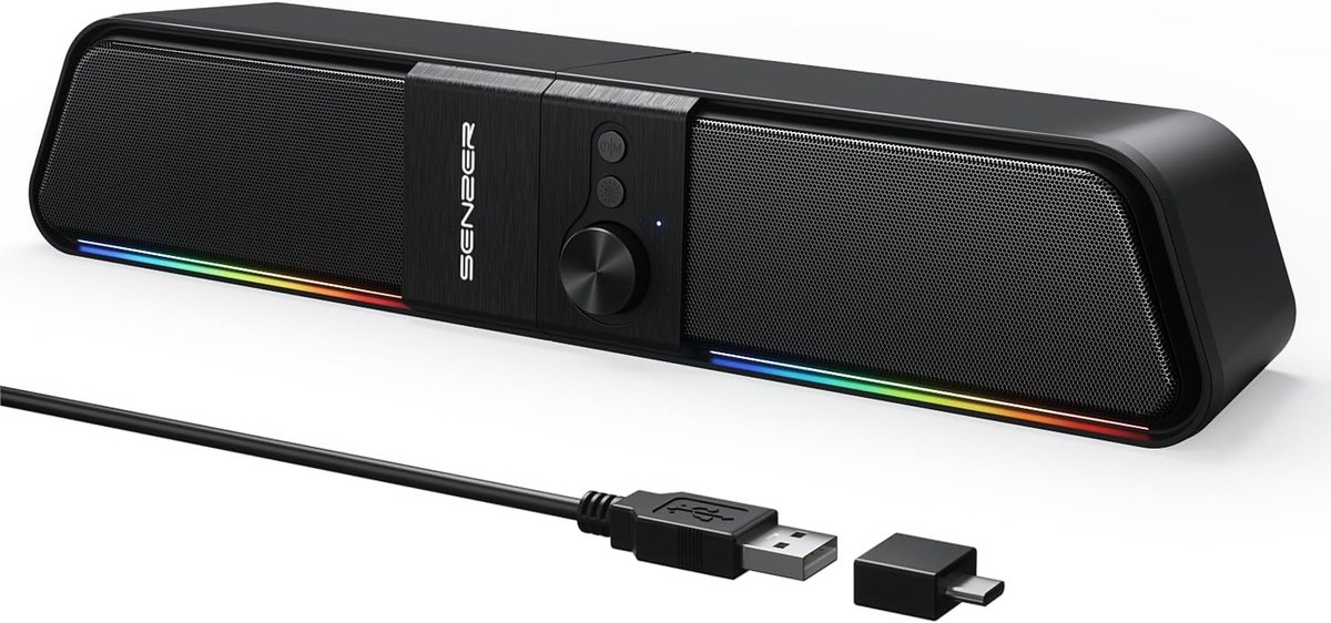 2-in-1 Bluetooth PC Luidsprekers met RGB Licht - Soundbar voor Monitor & Desktop