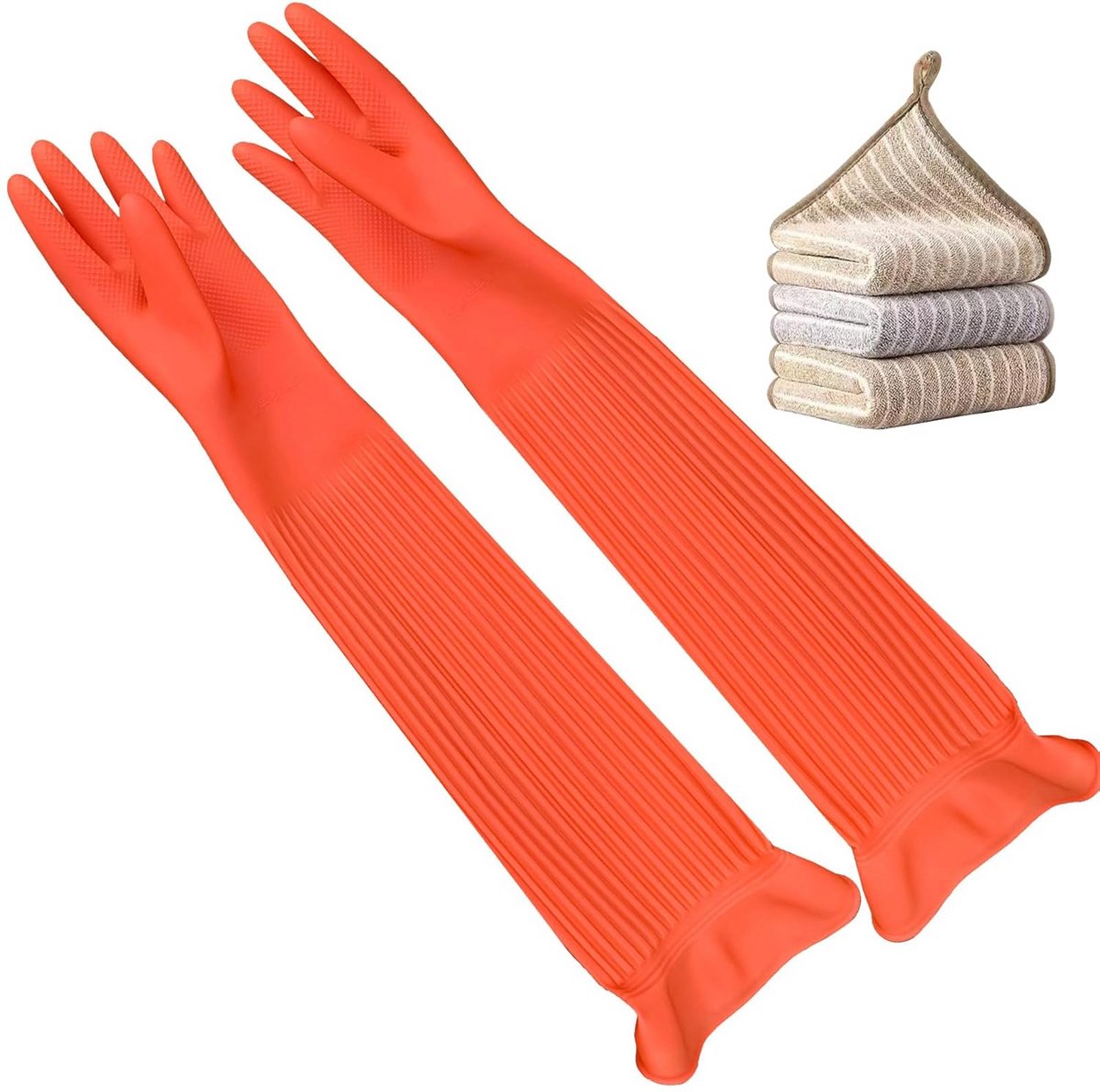 Lange Rubberen Vaatwasser en Poets-/Schoonmaakhandschoenen (3 Paar) - Waterdicht & Dik