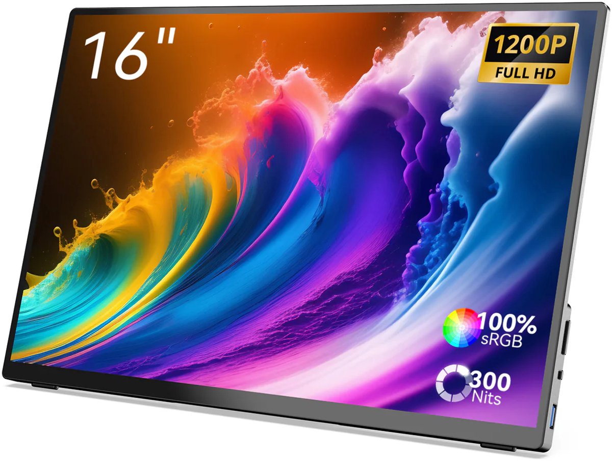 MINIX SF16T 16” Portable Monitor - Touchscreen - IPS Beeldscherm - Inclusief Beschermhoes - Full HD - sRGB - HDMI - Zwart