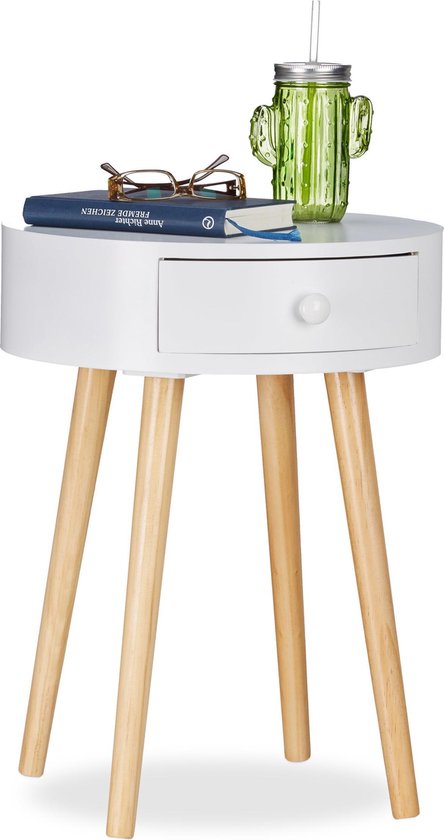 bekennen Ik heb een Engelse les Beschrijving relaxdays bijzettafel wit - rond met lade - salontafel - nachtkastje  Scandinavisch design | bol.com