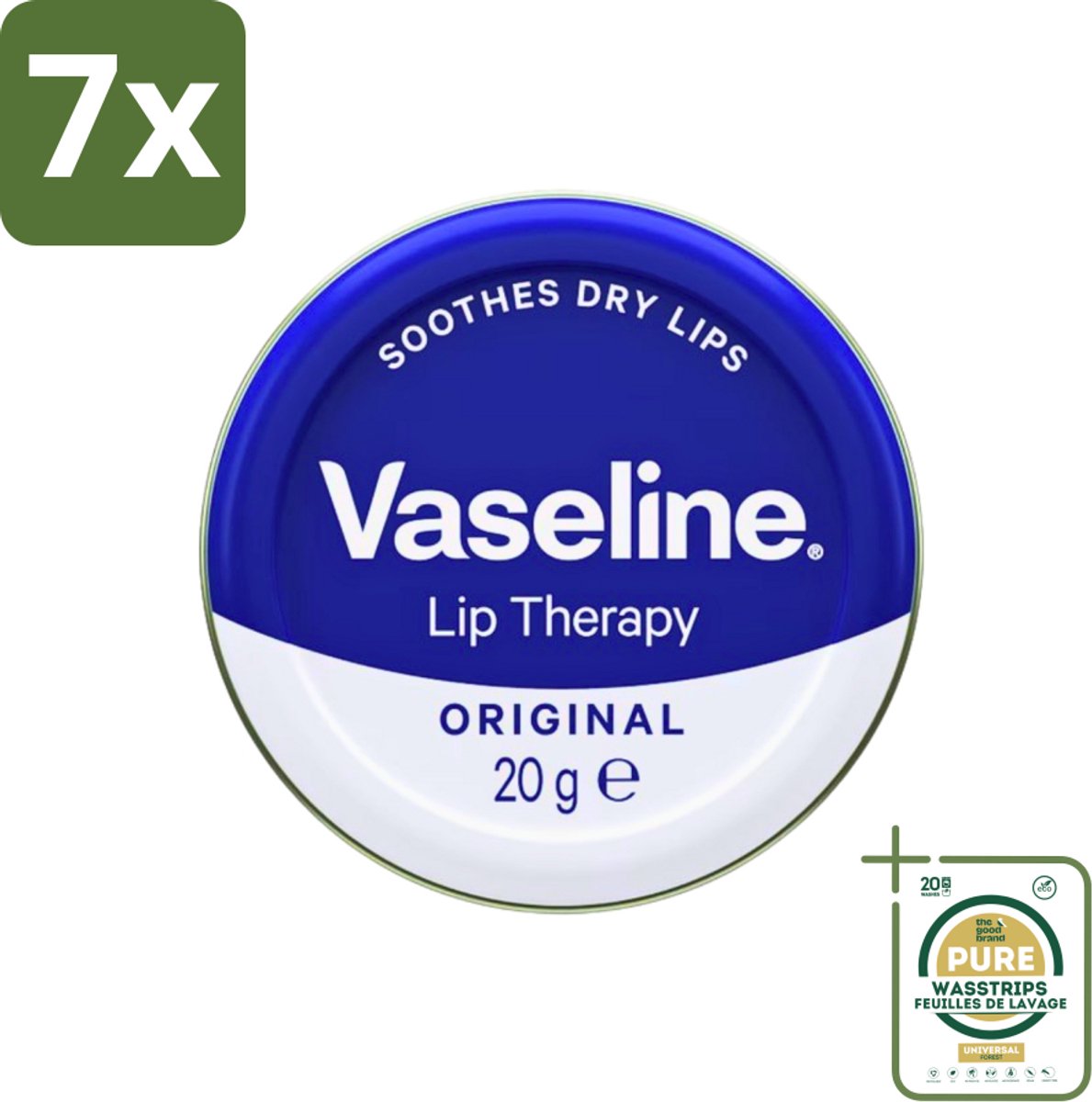 7 x Vaseline - Original - Lip Therapy - Beschermend - 20 g - Grootverpakking - Lippenbalsem - Lippen Verzorging - Droge Lippen - Beschermend Balsem - Vocht Vasthouden