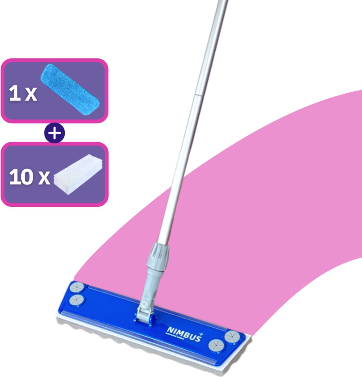 NIMBUS Vloerwisser 2-in-1 Starterkit - Dweil + 10 Vloerdoekjes XXL - Geschikt voor Swiffer XXL en Leifheit vloerdoekjes