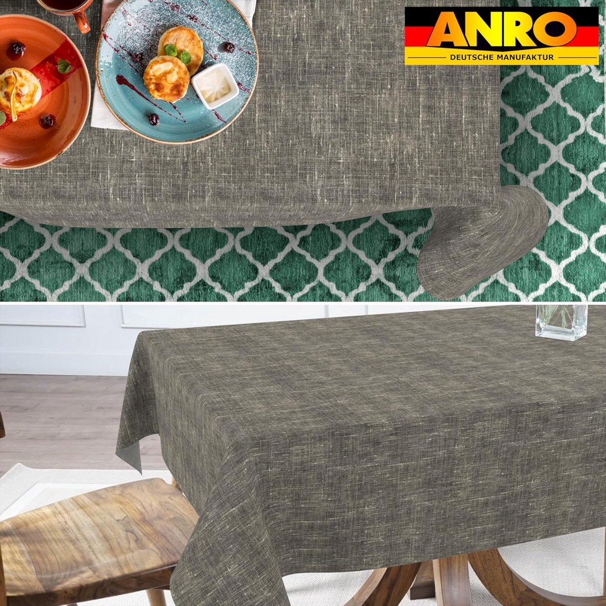Waterdicht en afwasbaar tafelkleed met linnenlook antraciet 160x100 cm