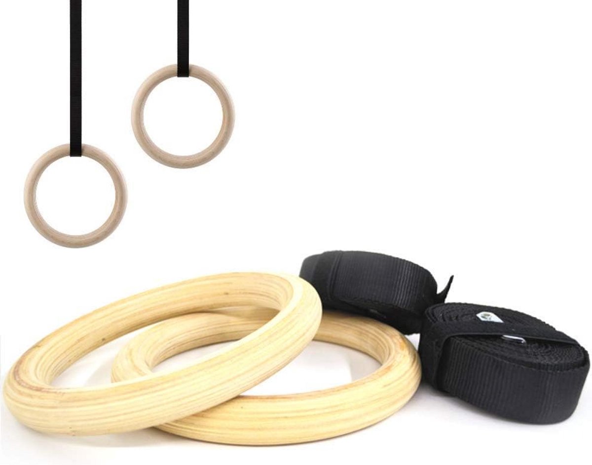 Houten Gymnastiekringen voor Crossfit en Home Fitness - Verstelbaar met Sterke Nylon Riemen