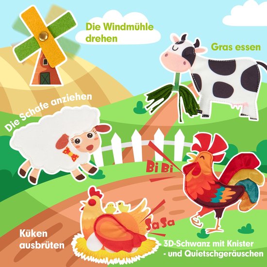 Montessori Speelgoed Vanaf 1 Jaar - Stil Boek Met Boerderijthema, 20-in-1 Druk Bord Zacht Vilt Voor Vroegschoolse Educatie, Druk Boek Voor Autoritten, Cadeauspeelgoed Vanaf 1 2 3 4 Jaar Meisjes Jongens — afbeelding 4