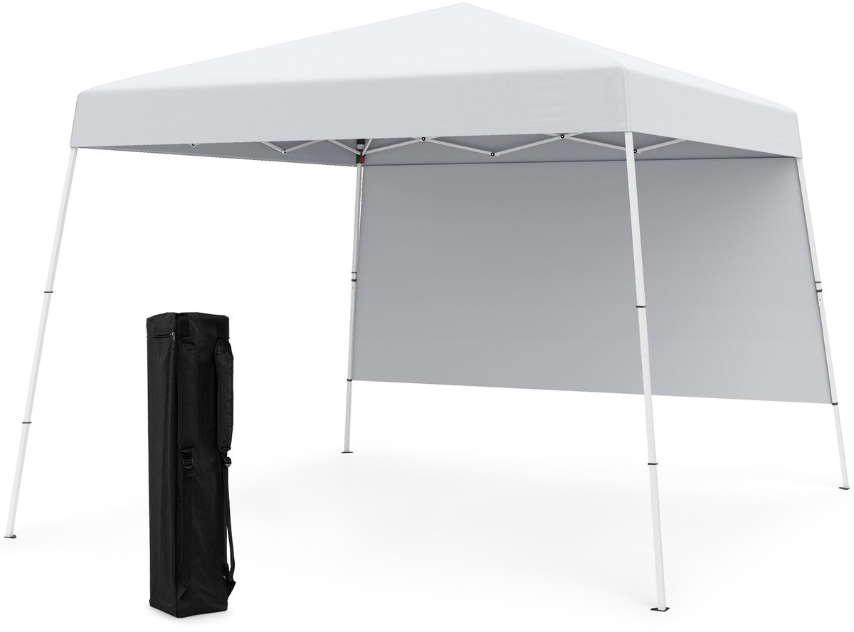 COSTWAY Pop-up paviljoen, 3 x 3 m, vouwpaviljoen met 1 zijwand en draagbare rugzak en 4 grondankers, outdoor tuintent, waterdicht en zonwering, tuinpaviljoen, partytent voor tuin, feest, wit