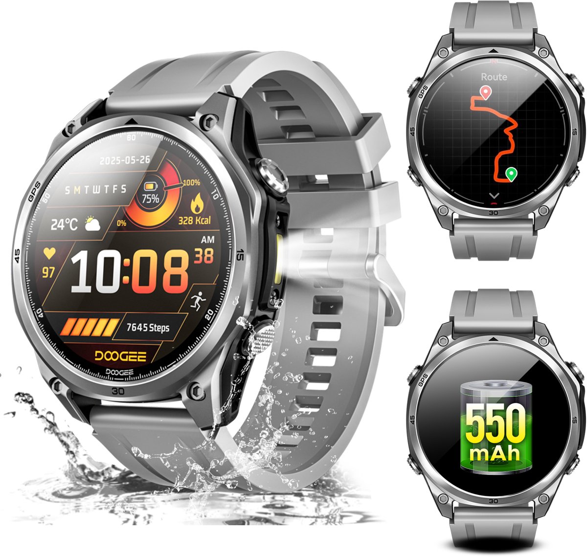 DOOGEE Anywise W1 Smart Watch - AI-spraakbesturing - Videobellen - Elke polsmaat - GPS - Gratis kaartmateriaal - 18 dagen batterijduur - Fitnesstracker - 170+ sportmodi - 5 ATM waterdicht - voor Android en iPhone