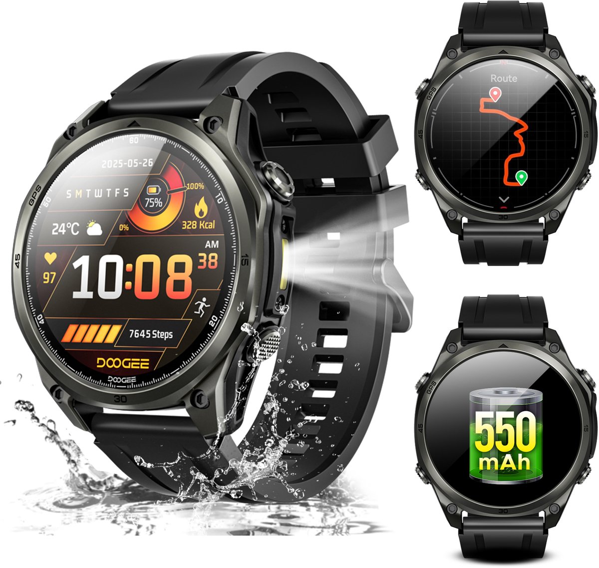 DOOGEE Anywise W1 Smart Watch - AI-spraakbesturing - Videobellen - Elke polsmaat - GPS - Gratis kaartmateriaal - 18 dagen batterijduur - Fitnesstracker - 170+ sportmodi - 5 ATM waterdicht - voor Android en iPhone