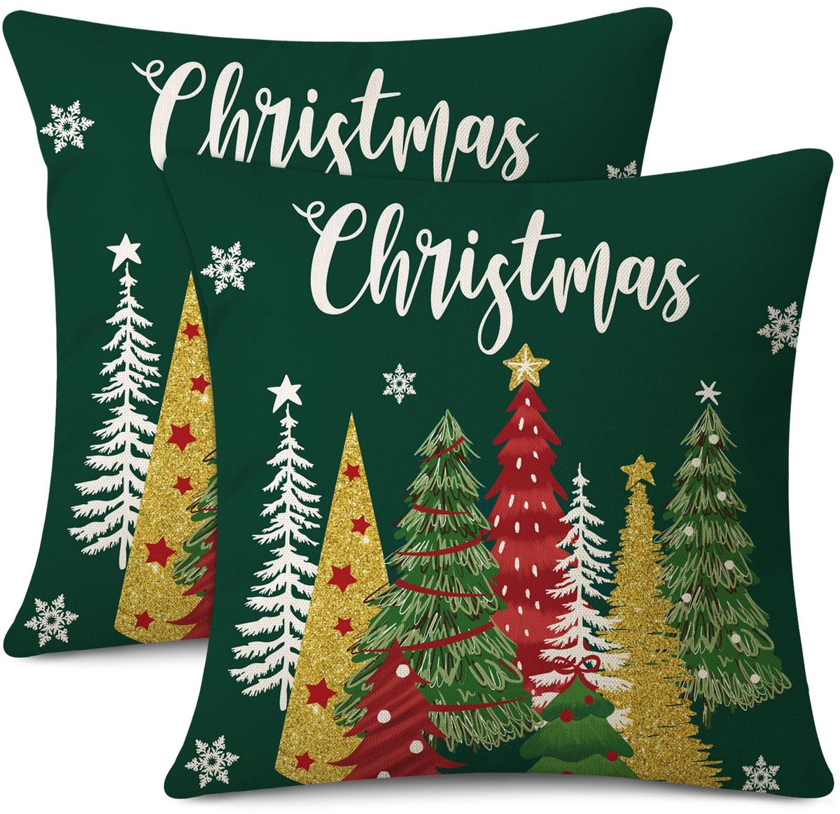 Unyqoos Set van 2 decoratieve kussenhoezen voor sfeervolle kerstdecoratie in huis groen