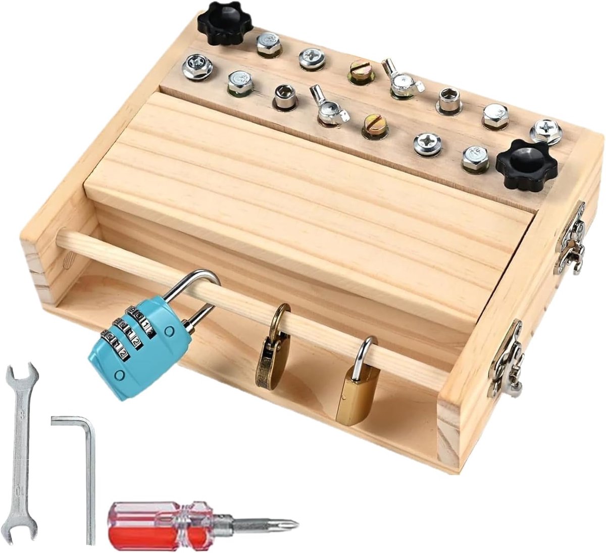Schroevendraaier Bord Set voor Kinderen - Houten Ouder-Kind Interactief Spel - STEM Educatief Peuter Speelgoed Met Sleutel En Slot Voor Thuis En Onderweg Verjaardagscadeau