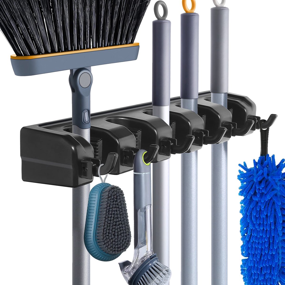 Bezemhouder - Zelfklevend - ABS - Bezem Ophangsysteem - Bezem Houder - Tuingereedschap - grijs