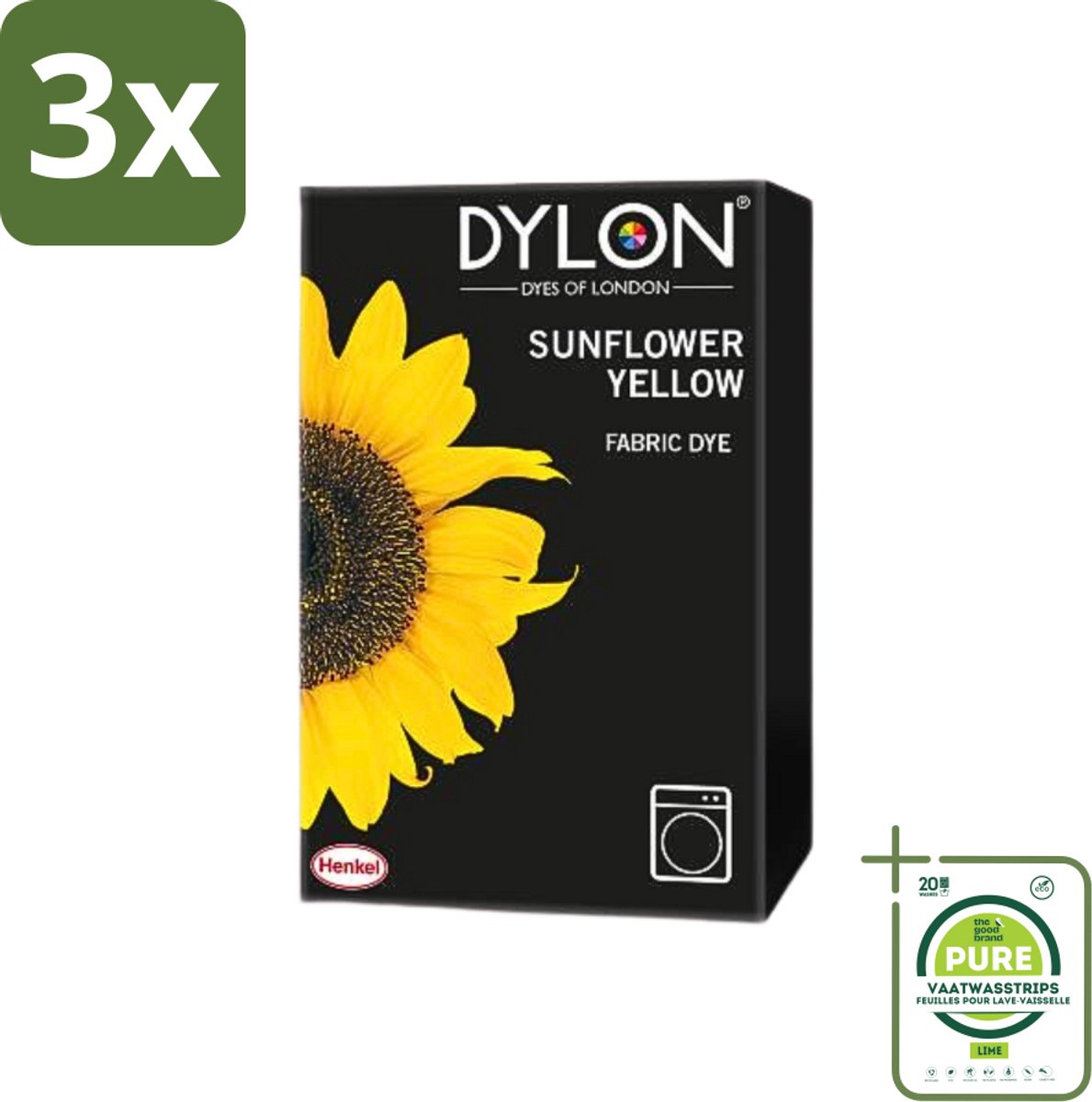 3 x Dylon - Textielverf - Sunflower Yellow - Kleurvaste Textielverf - 350g - Grootverpakking - Textielverf - Dylon - Gele Verf - Kleurstof - Kleding Verf
