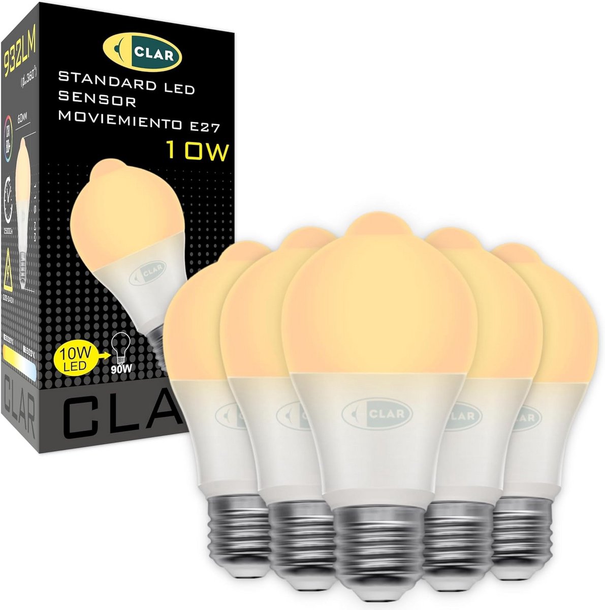 Set van 5 LED Bewegingssensor Lampen E27 Warm Wit Licht