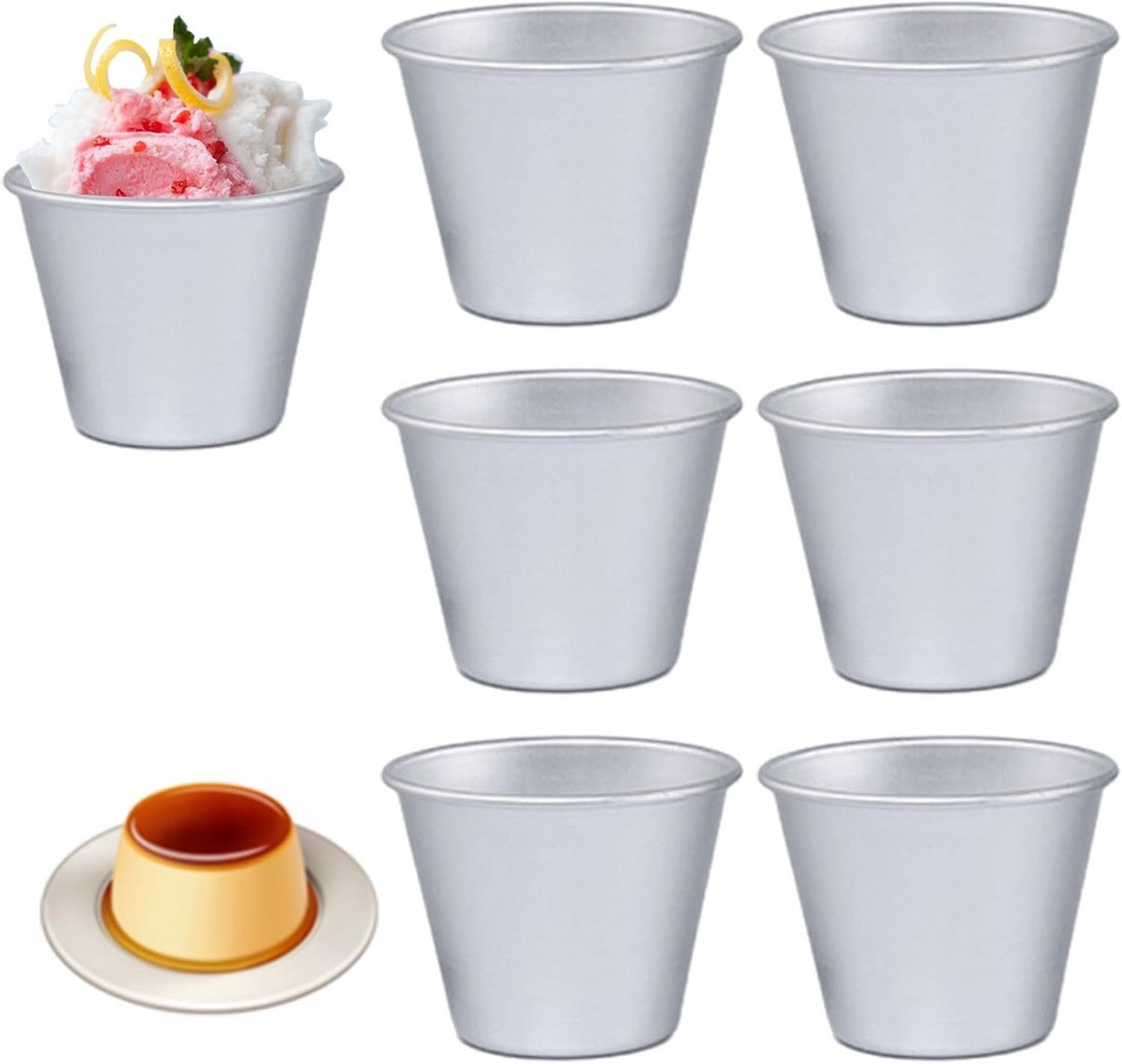 6-delige Set Aluminium Puddingvormen Anti-aanbak Bakvormpjes voor Desserts en Muffins