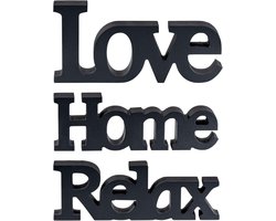 Decoratieve Zwarte Houten Letters 'Love Home Relax' voor Tafel en Woondecoratie