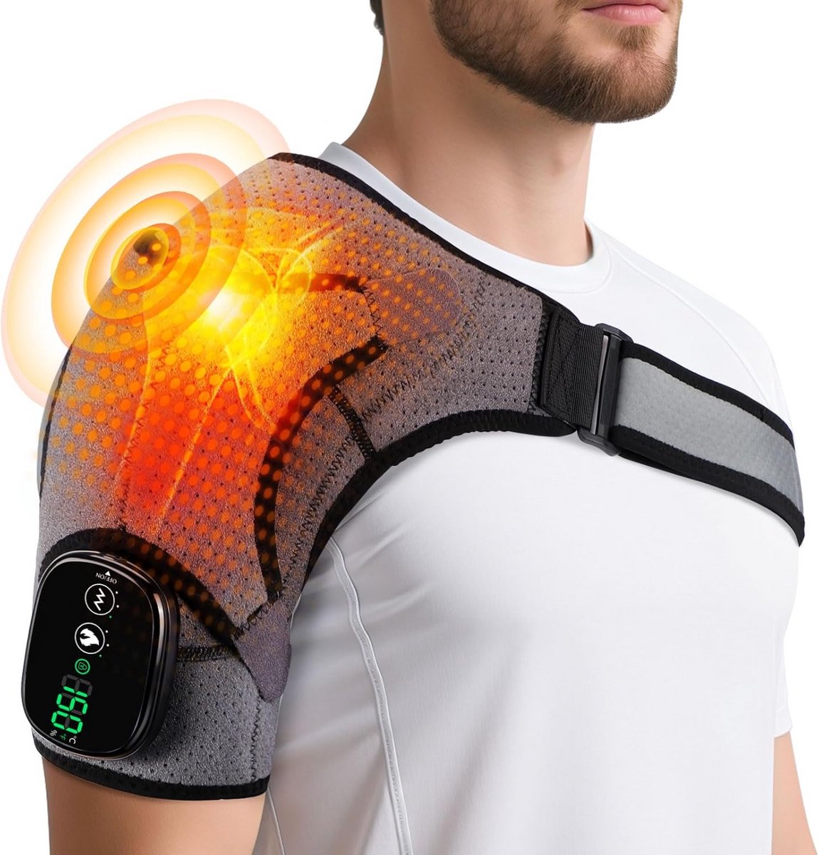 Draadloze Verwarmde Schoudermassagekussen met Trilling en Instelbare Warmte - Unisex