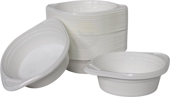 KURTT - 100X Bol à soupe en plastique 500 ml (robuste) - bols à soupe réutilisables avec poignée (norme européenne EN12875-1 certifiée) gobelet à soupe réutilisable - 150x200x45 mm