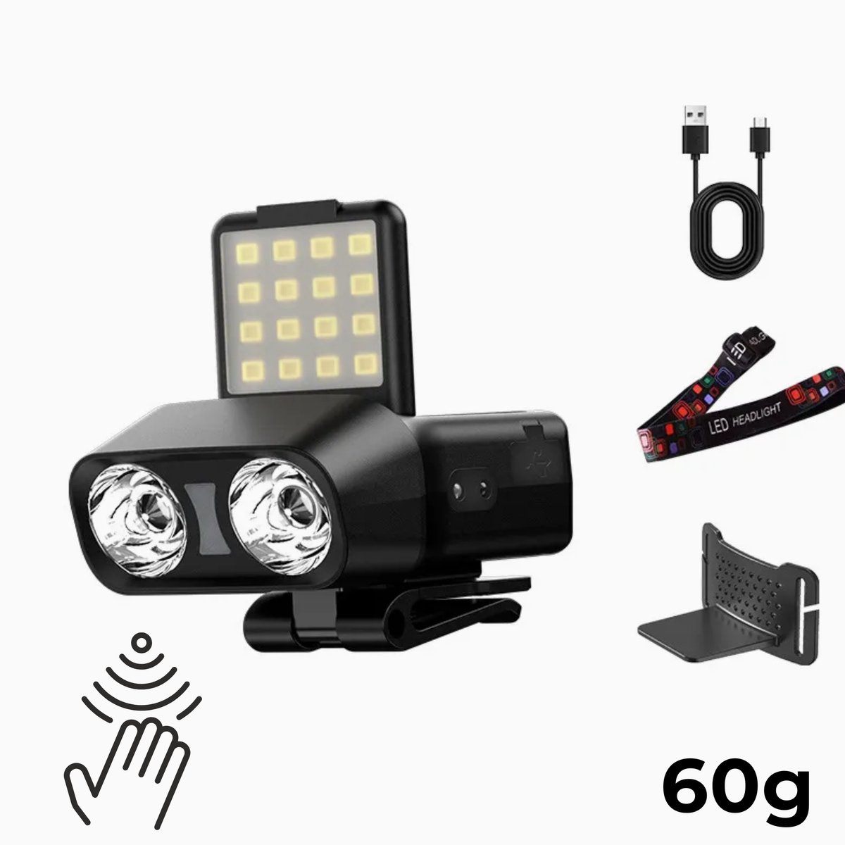 NOVJO® – 900Lm Waterproof LED Hoofdlamp met Pet Clip – 1500mAh – USB-C – 20 uur gebruik – Stepless Dimming- Zwart
