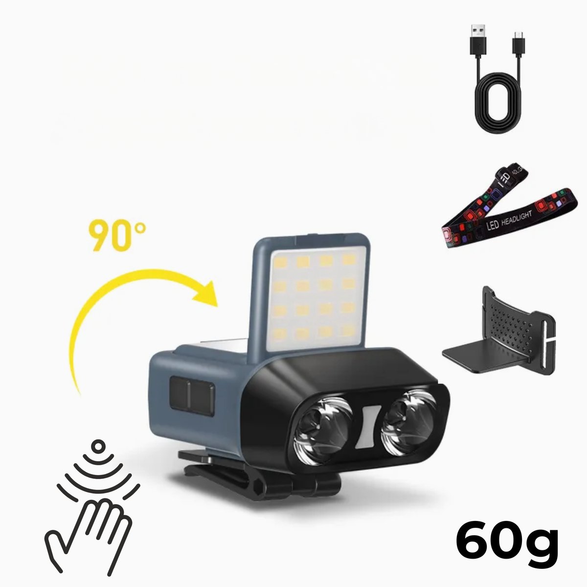NOVJO® – 900Lm Waterproof LED Hoofdlamp met Pet Clip – 1500mAh – USB-C – 20 uur gebruik – Stepless Dimming- Donkerblauw