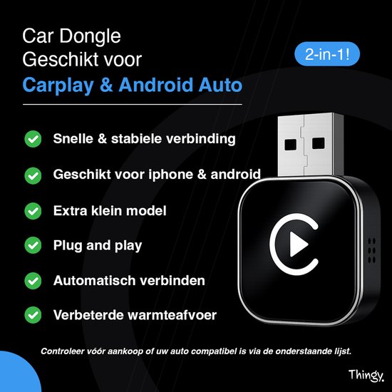 Thingy® Mini 2-in-1 Carplay Dongle - Draadloos CarPlay & Android Auto - Android Auto Dongle - Extra Klein Model - Snelle & Stabiele Connectie - Draadloos CarPlay