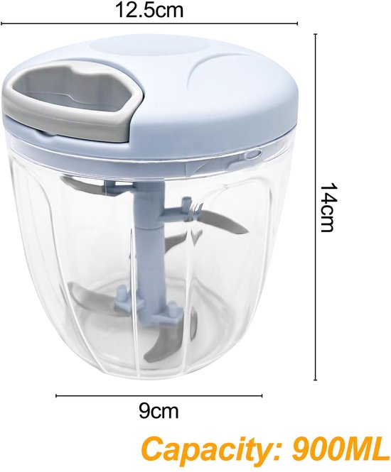 Mini Hachoir Manuel Cuisine 900 ml Met Drag Cord, Mixer 5 Lames in roestvrij staal, Oeg koppel, Hachoir Legume, Emissor (Blauw) van Emissor — afbeelding 4