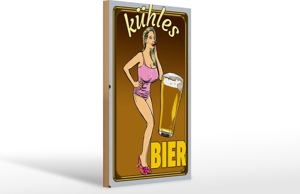 Holzschild Pinup 20x30cm kühles Bier
