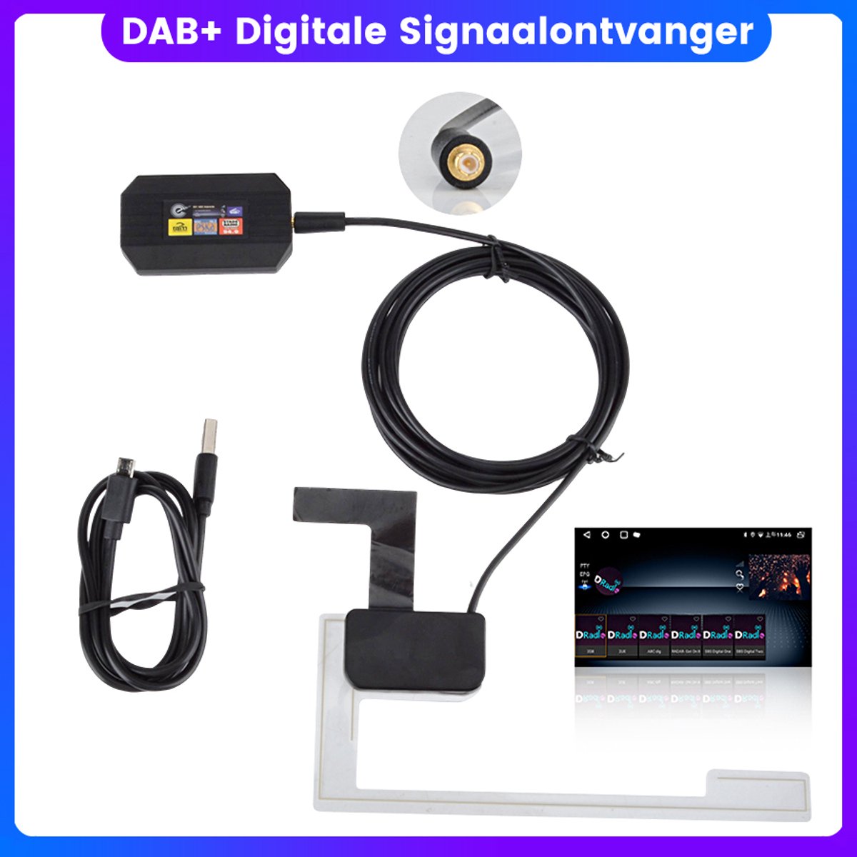 HEXINEX Voor Android Stereo DAB+ Adapter Auto Digitale Tuner Radio Box USB Ontvanger Antenne
