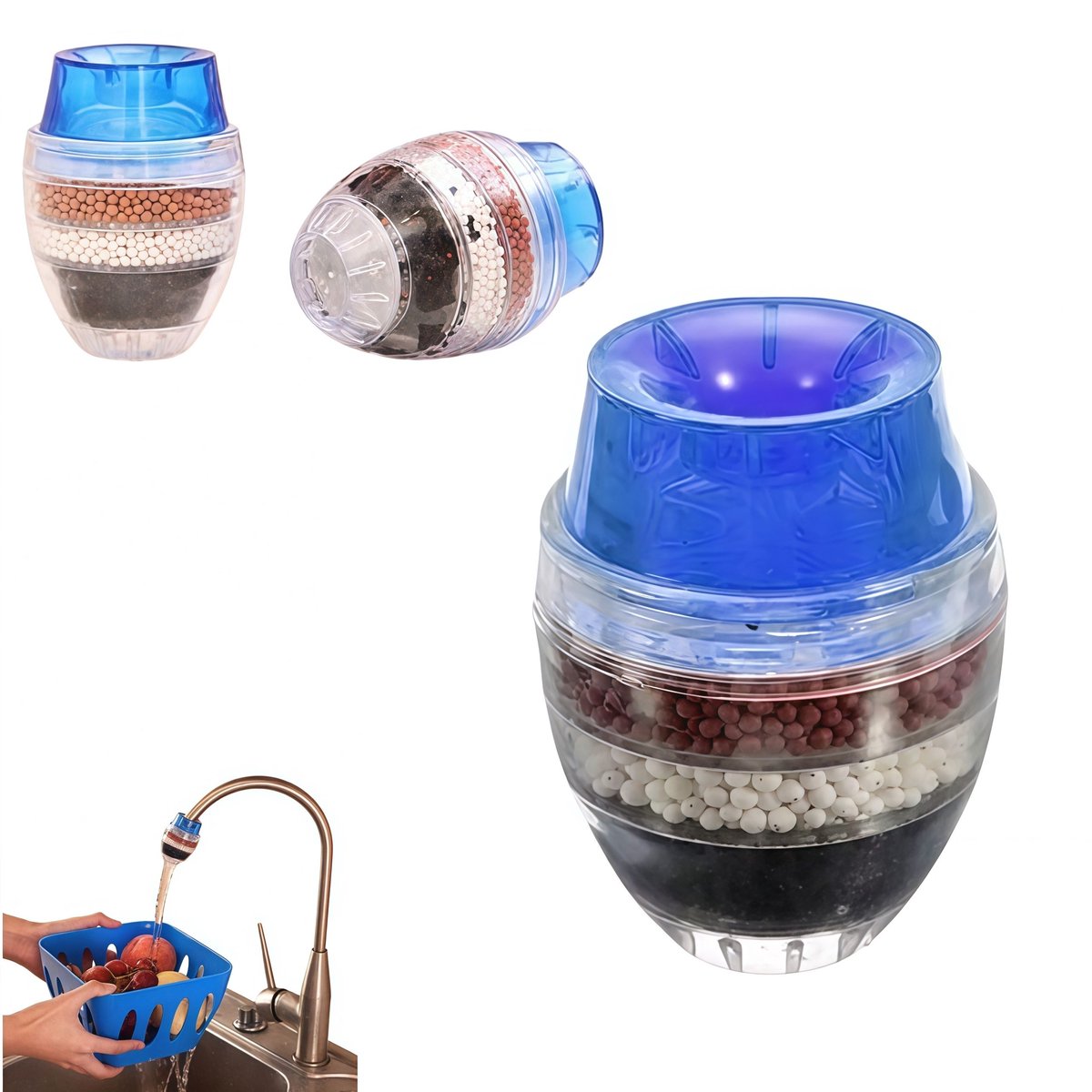 3 stuks - Kraanfilters - Kraanwater Zuiveraar - Vijflaags Filter - Actief Koolstoffilter -