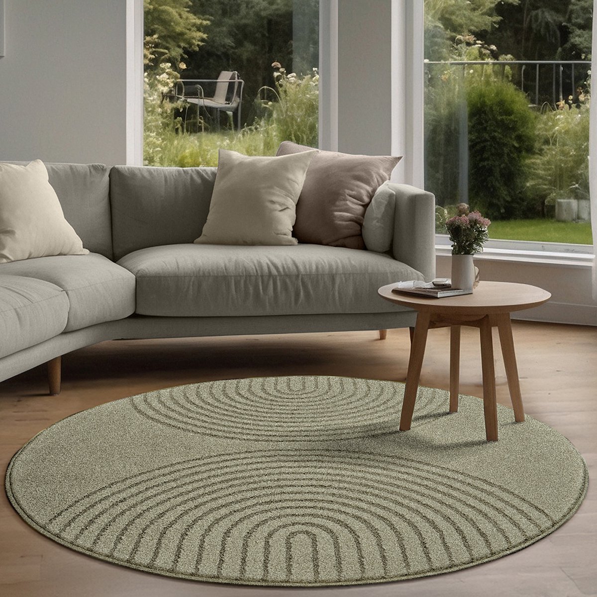 the carpet Elisa – zacht hoogpolig woonkamer vloerkleed, modern design tapijt met geometrisch patroon, groen, 120 cm rond