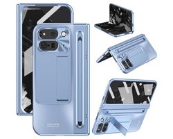 Slimme Hoes voor Google Pixel 9 Pro Fold met Scharnierbescherming, Ingebouwde Screenprotector en Kickstand - Slanke Anti-Drop Beschermhoes in Blauw