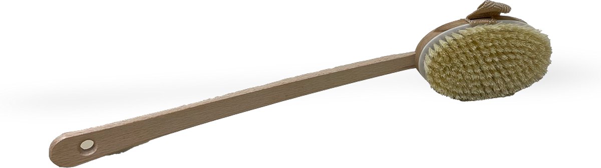 Luxe Rugwasborstel met Lange Steel – Natuurlijk Fiber & Varkenshaar – Houten Body Brush